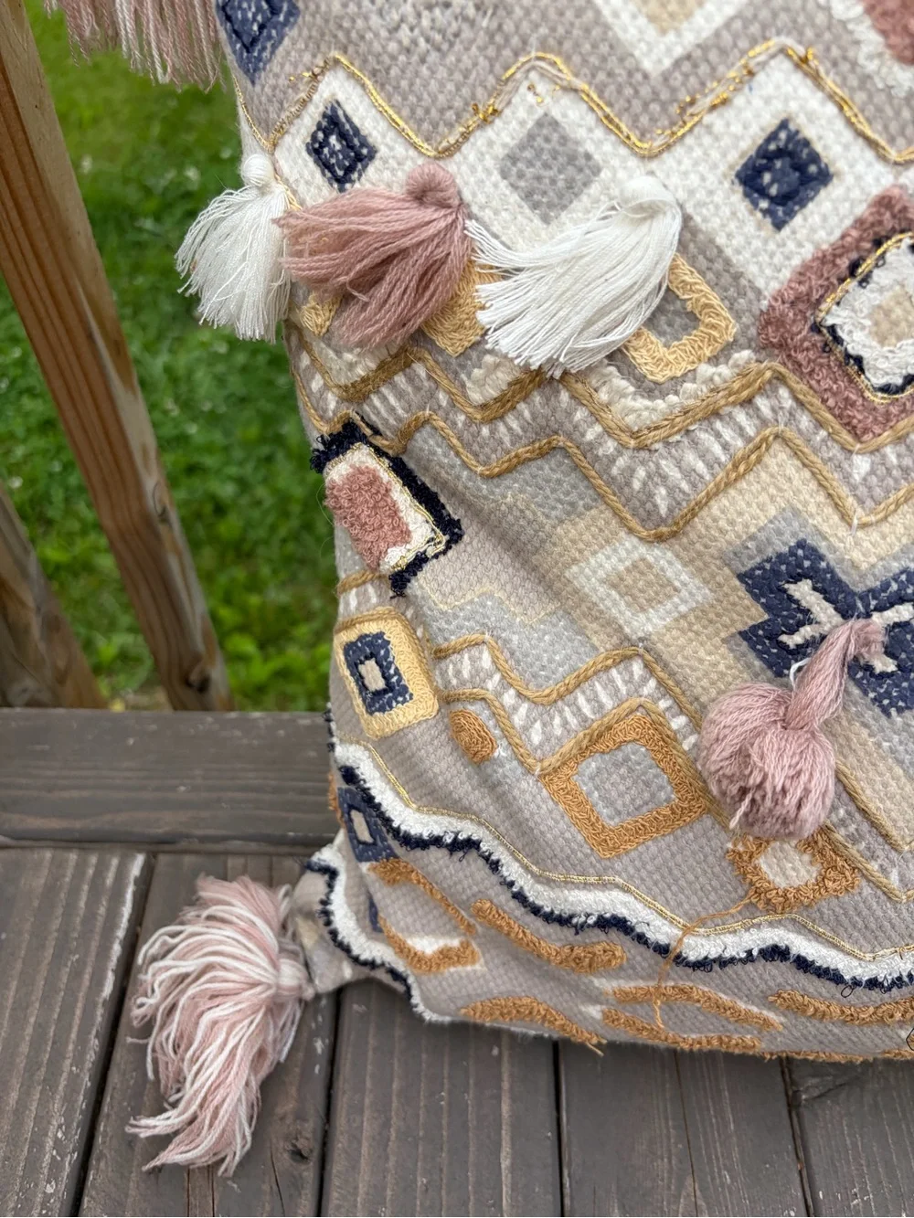 Pier 1 Multicolor Woven Nude Pink Throw Pillow with Tassels 16
